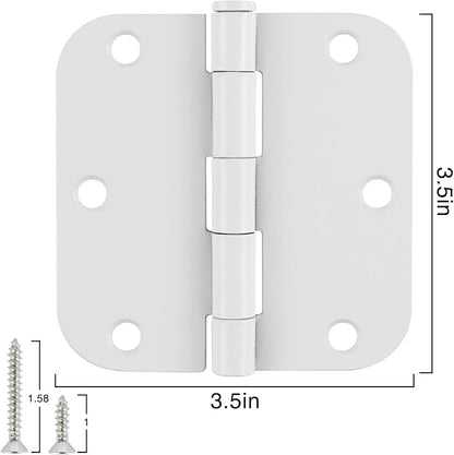 12 Pack Interior 3.5" Door Hinges for Doors 3 1/2 Inch White Matte Rounded 5/8" Noise Free Flat Residential Standard Hinge for Study Spare/Play/Lounge/Bed Room,Walk-in Closet,DIY Table,Celler,Balcony