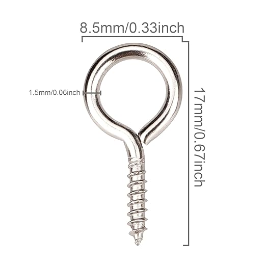 Aovchei Eye Screws, 120Pcs 0.67 inches 304 Stainless Steel Screw Hooks, Rust-Resistant Self Tapping Eyelet Bolts for Wood, Securing Cables Wires, Indoor & Outdoor for Hanging Artwork