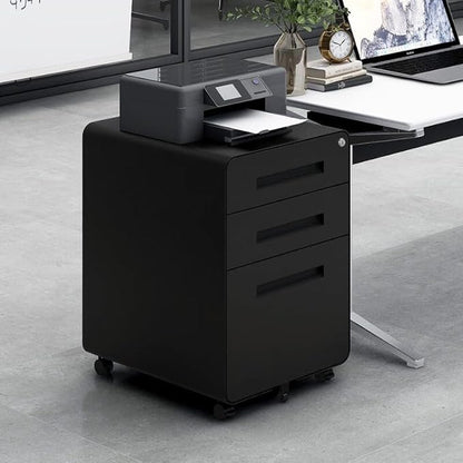 GarveeHome 3 Drawer Mobile File Cabinet with Lock, Under Desk Metal Filing Cabinet for Home Office, Under Desk Storage with 5 Wheels for A4/Letter/Legal Size, Fully Assembled