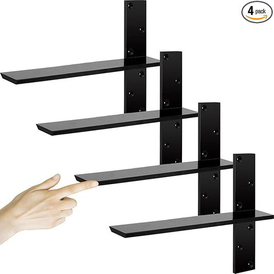 3/8" Thick Heavy-Duty Floating Shower Bench Brackets -18" L x 2.5" W Wall Mount Bracket, Free Hanging T Shelf Support Brackets for Vanity, Granite Countertops, Dishwashers,Bench Seats (4-Pack)