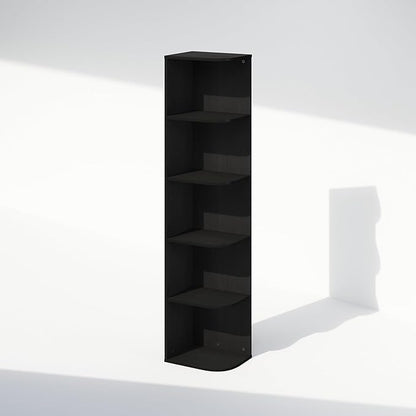 Furinno Reed Corner Shelf, 5-Tier Corner Bookshelf, Book Shelf, Corner Shelves, Storage Rack, for Organization and Storage, Home Office, Living Room, Blackwood