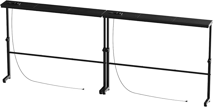 Aduanbang Adjustable Height Narrow Console Table with 2 Power Outlets, 78.8" Long x 5.9" Wide, Slim Behind Sofa Table, Black – Ideal for Living Room, Entryway, or Hallway