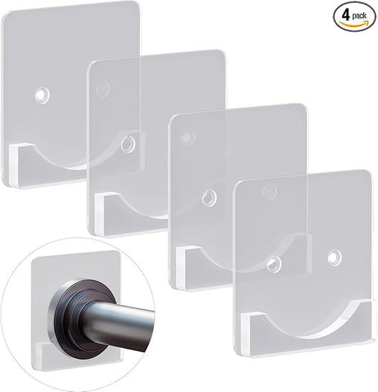 Lsnisni 4 Pack Adhesive Shower Curtain Rod Holder,Tension Curtain Rod Bracket, Drill Curtain Rod Holder or Adhesive Shower Rod Holders for Wall Two Installation Methods