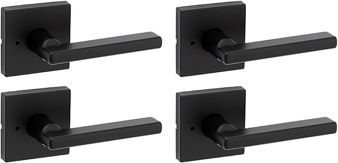Kwikset Halifax Interior Privacy Door Handle with Lock, Door Lever for Bathroom and Bedroom, Matte Black, Reversible Keyless Turn Lock, with Microban Protection, 4 Pack