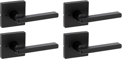 Kwikset Halifax Interior Privacy Door Handle with Lock, Door Lever for Bathroom and Bedroom, Matte Black, Reversible Keyless Turn Lock, with Microban Protection, 4 Pack