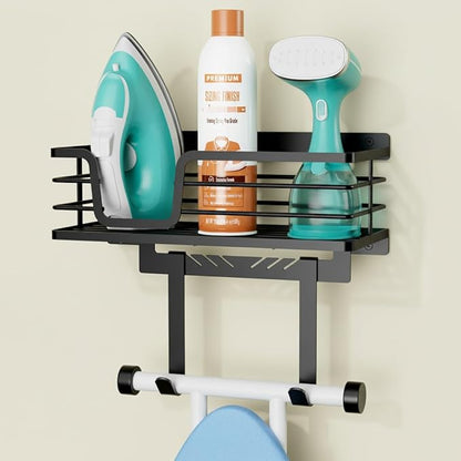KES Ironing Board Hanger Wall Mount with 90lb High-Capacity, 3X Heavy Duty Ironing Board Holder with T&V Shaped Hooks, Extra Large Storage Basket, No Breaking Sturdy Screws Included, Black, HIR502-BK