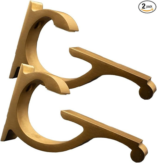 Dulles Glass Floating Shelf Brackets, Designer Heavy Duty, Brushed Brass, for Glass, Wood, Acrylic Wall Mounted Shelf Support. 2 Pack.