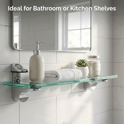 QWORK Adjustable Glass Shelf Bracket 16 Pack – Metal Wall Mount Clamp with Rubber Pads for Bathroom, Kitchen & Living Room