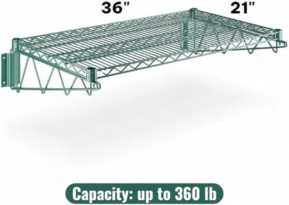21" x 36" Green Wall-Mounted Wire Shelf with Epoxy Coating, Heavy-Duty Steel Storage Rack, NSF Certified, Easy Installation, Open Wire Design for Kitchen, Garage, or Utility Storage