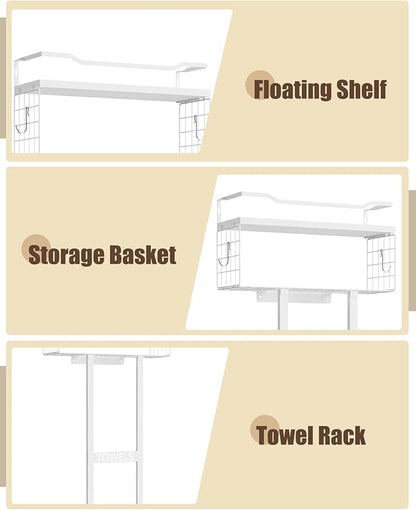 Towel Racks for Bathroom 31inch Wall Mounted Towel Rack,Floating Shelf with Wood Plank,Towel Storage for Bathroom Can Holds 6 Large Rolled Towels,All White