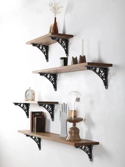 Decorative Shelf Bracket 6 inch, Rustic Black Iron Brackets for Shelving, Heavy Duty Vintage, DIY Projects, Hardware Included, 4 Pack, 5.9x4.17x1.73 inch,Baroque Style