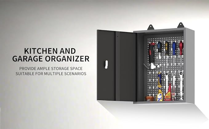 JZD Steel Wall Mounted Storage Cabinet, Metal Hanging Tool Cabinets, for Garage Workshop, Black & Grey