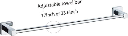 Chrome Bathroom Hardware Set 4 Pieces,Bathroom Accessories Set Stainless Steel Wall Mounted, Hand Towel Bar, Towel Ring, Robe Towel Hooks,Toilet Paper Holder,Towel Bar Set, 23.6 Inch