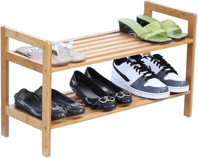 Oceanstar 2 Tier Natural Bamboo Shoe Rack