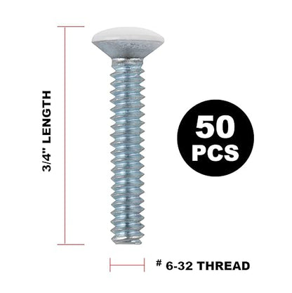Henne Bery 3/4" Long 6-32 Thread, Oval Head Milled Slot Replacement Wall Plate Screws, 50 Pack, White