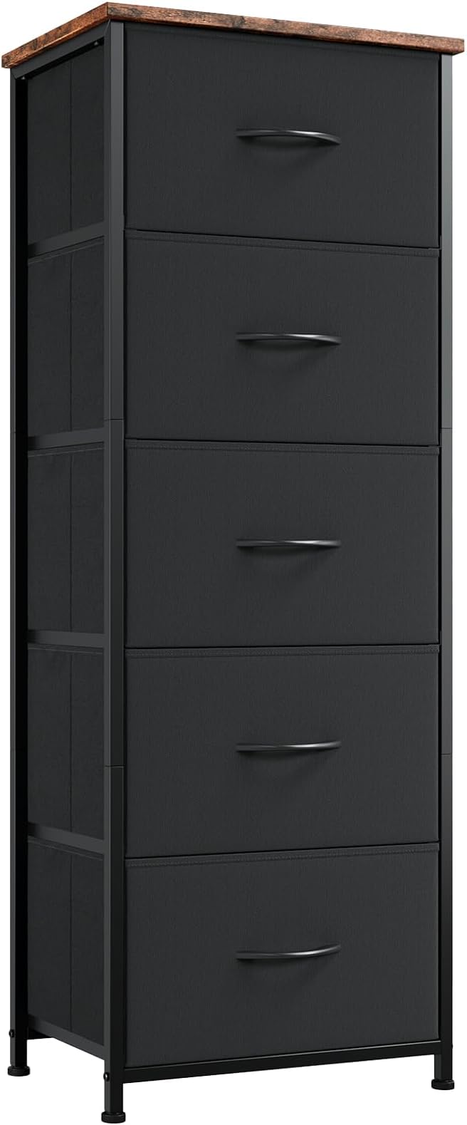 Somdot Tall Dresser for Bedroom, Chest of Drawers Storage Organizer, Non-Woven Fabric Drawers, Closet Bedside Living Room Entryway Hallway, 11.8"D x 16.5"W x 45.1"H (5 Drawers) Black Rustic Brown, 1