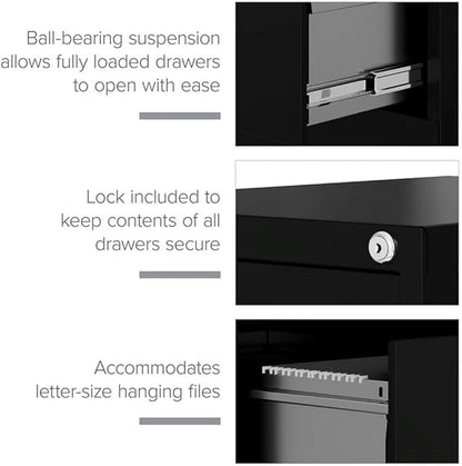 Pemberly Row 4 Drawers 52" Vertical Black Metal Filing Cabinet Lockable Pre-Assembled Stationary Letter Size for Home, Office