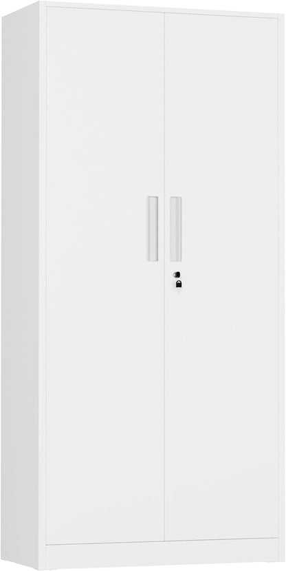 INTERGREAT Metal Storage Cabinet, 72" H Lockable Steel Cabinets with Locking Doors, Storage Locker with Adjustable Shelves for Office, Home, Garage, Gym, School (White)