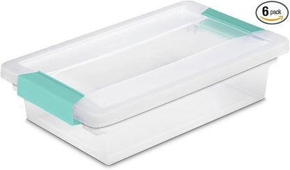 Sterilite 6-Pack Clip Box, Stackable Clear Plastic Bins with Latching Lids, Small - Writing, Arts or Crafts Supplies Storage Containers for Home, Office, Classroom and Workshop Organization