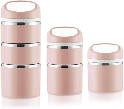 Lille Home Stackable Stainless Steel Thermal Compartment Lunch/Snack Box, 3-Tier Insulated Bento/Food Container with Lunch Bag, Utensils Set and Three Extra Seals, 43OZ (Gold)