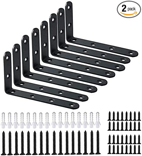 WINKER Corner Brace 12Pcs Shelf Bracket Heavy Duty Black Steel L Corner Brace, Decorative Joint Angle Bracket for Shelf 5 InchX3 Inch Shelves Wall Hanging Bracket with Screws5 InchX3 Inch(12PCS))