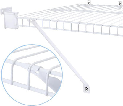 Hicarer 32 Pcs Wire Shelf Support Brackets Kit for 12 Inch, Include 8 Mental Closet Support Brace 16 White Down Wall Clips and 8 Wire Shelf End Brackets with Screws for Wardrobe