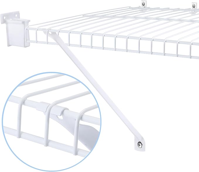 Hicarer 16 Pcs Wire Shelf Support Brackets Kit for 16 Inch, Include 4 Mental Closet Support Brace 8 White Down Wall Clips and 4 Wire Shelf End Brackets with Screws for Wardrobe