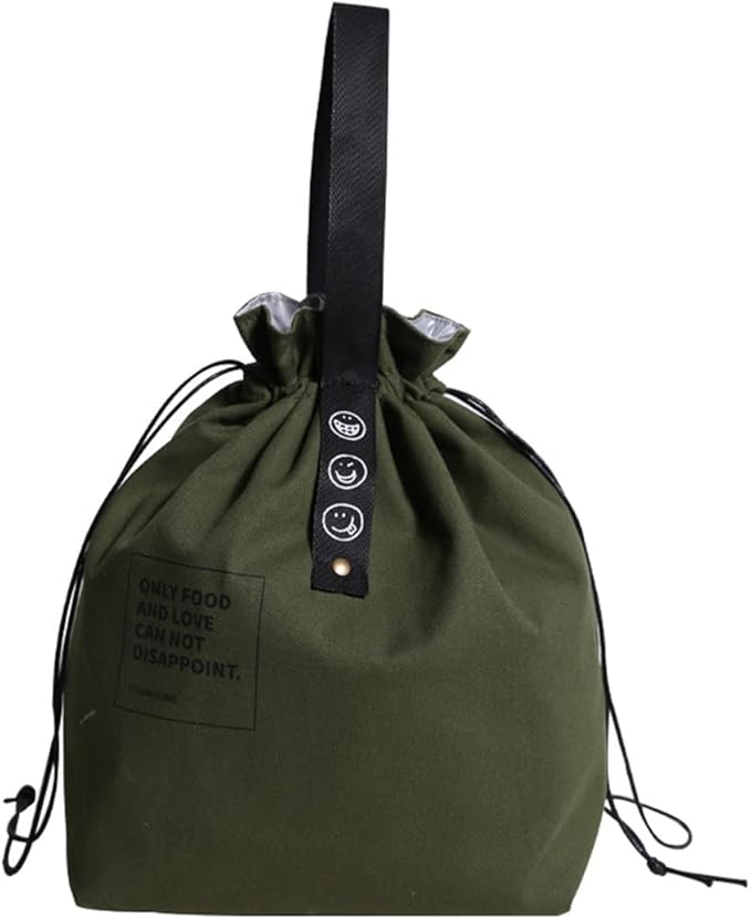 Canvas Drawstring Lunch Bag Insulated Lunch Bento Tote Bag Reusable Lunch Bag with Handle and Drawstring Closure for Women Work Picnic or Travel (COLOR1)