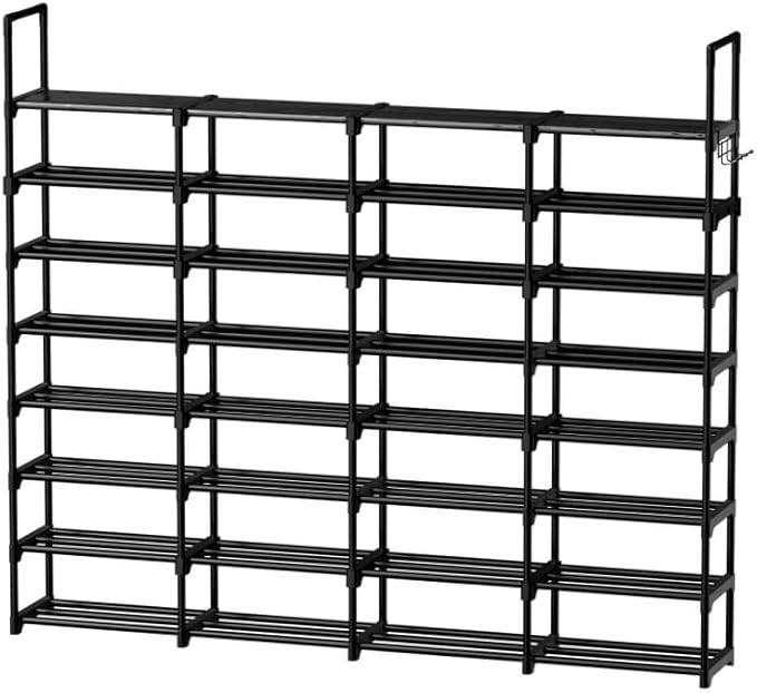 WOWLIVE Extra Large Shoe Rack, 4 Rows 8 Tier 56-64 Pairs Big Tall Metal Shoe Organizer, Stackable, Large Capacity Boot Rack Storage Organizer for Entryway, Closet, Garage, Black