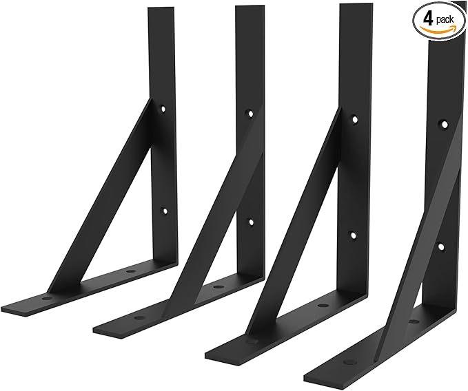 SOGAL 8 inches x 10 inches Heavy Duty Shelf Brackets,Black Shelf Bracket,Shelf Support Angle Brackets for Shelves, L Brackets Floating Shelf Brackets 4Pack