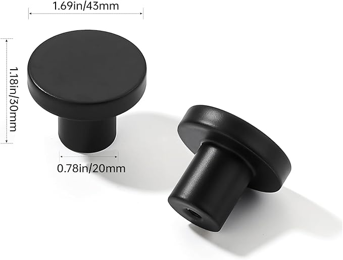 khtumeware 5 Pack Cabinet Knobs Black Kitchen Cabinet Knobs Round Dresser Drawer Knobs Matte Black Drawer Pulls Closet Door Knobs 1-3/4 Inch