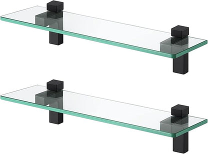KES Glass Shelves for Bathroom 2 Pack, 16 Inch Tempered Glass Floating Shelves Wall Mount Matte Black, BGS3201S40-BK-P2