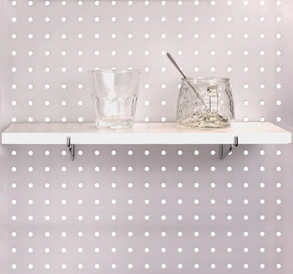 KINOMI Heavy Duty Pegboard Shelves, Value Set of 8 Pack Pegboard Shelf Brackets Hooks and 4 Pack Peg Board Shelves for Garage, Home, Garden, Tool Shed (White)