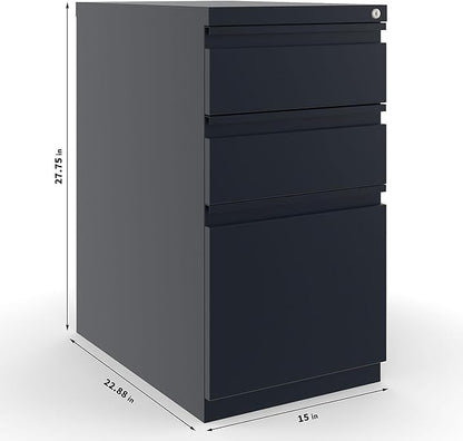 STAPLES 3-Drawer Vertical File Cabinet, Letter Size Documents, Lockable & Mobile, 23" D x 15" W x 27.75" H, Black