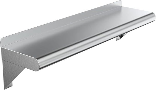 NSF Certified 18 Gauge Heavy Duty Stainless Steel Wall Shelf with Brackets for Kitchens, Utility Rooms, Storage, Offices & Home (24"x6")