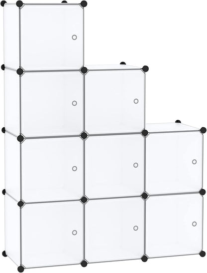 C&AHOME Cube Storage Organizer with Doors, 9-Cube Shelves, Closet Cabinet, DIY Plastic Modular Bookshelf Ideal for Bedroom, Living Room, 36.6”L x 12.4”W x 36.6”H White USBTM3009B-DOOR