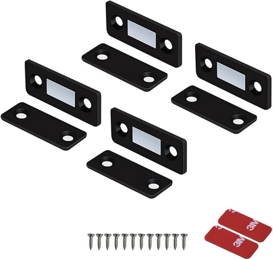 Mousike Magnetic Door Catch Ultra Thin Cabinet Magnets Stainless Steel Drawer Magnet Catch for Sliding Door Closure Kitchen Cabinet Cupboard Closet Closer (Black-4Pack)