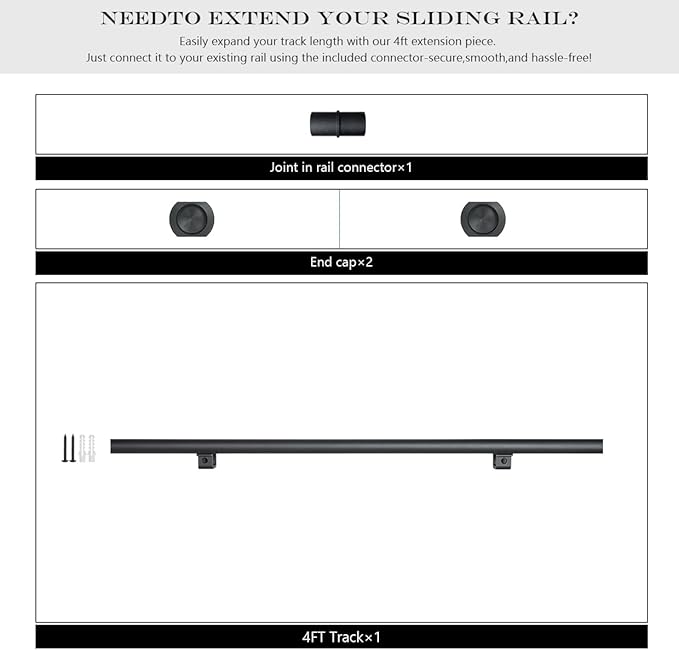 4FT Sliding Library Ladder Track Extension (Not Including Roller Set) for Countryside Black Additional Track in a Rolling Ladder System