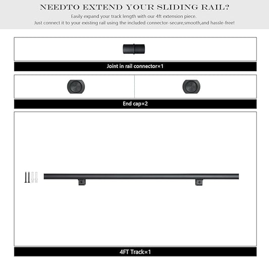 4FT Sliding Library Ladder Track Extension (Not Including Roller Set) for Countryside Black Additional Track in a Rolling Ladder System