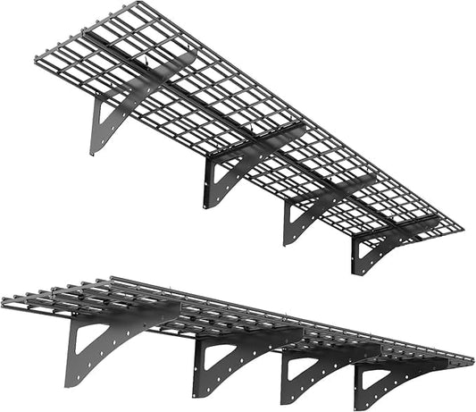 Garage Wall Shelving Heavy Duty,Garage Shelves 4 Pack 36"x24" (3x2 Ft) Metal Wall Mounted Storage with 800 lbs Total Capacity, Black