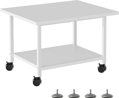 Printer Stand with Storage Under Desk Shelf, Desktop Printer Stand Organizer, Rolling Printer Cart Storage Paper Files Holder for Desk, Office, Home, (White)