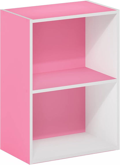 Furinno Luder Bookcase / Book / Storage, 2-Tier, Pink/White