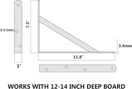 6-Pack 12 Inch Heavy Duty Shelf Brackets, Large Wall Bracket for Floating Shelves, 90 Degree Triangle Large L Bracket, Black Powder-Coated Steel