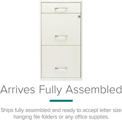 Scranton & Co 3-Drawer Metal Filing Cabinet, 27.32" H x 14.25" W x 18.00" D, Pearl White Finish, Locking Storage with Letter-Size File Drawers, Non-Porous Painted Steel for Home or Office