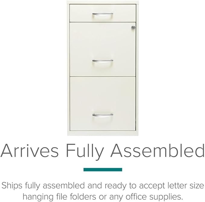 Pemberly Row 3 Drawers 27.32" Vertical White Metal Filing Cabinet Lockable Pre-Assembled Stationary Letter Size for Home, Office