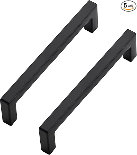 Ravinte 5 Pack Solid 4 Inch Center to Center Slim Square Bar Drawer Handles Kitchen Cabinet Handles Black Drawer Pulls Kitchen Cabinet Hardware Matte Black Pulls