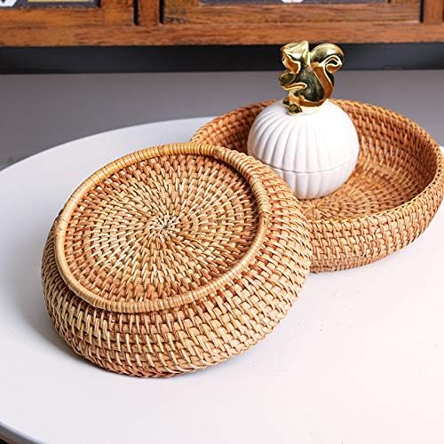 Small Round Keys Basket for Entryway Woven Baskets for Organizing Tabletop Decorative Wicker Organizer Basket for Keys Wallet Cell Phone for Fruit Candy Cracker