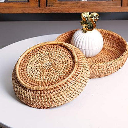 Small Round Keys Basket for Entryway Woven Baskets for Organizing Tabletop Decorative Wicker Organizer Basket for Keys Wallet Cell Phone for Fruit Candy Cracker