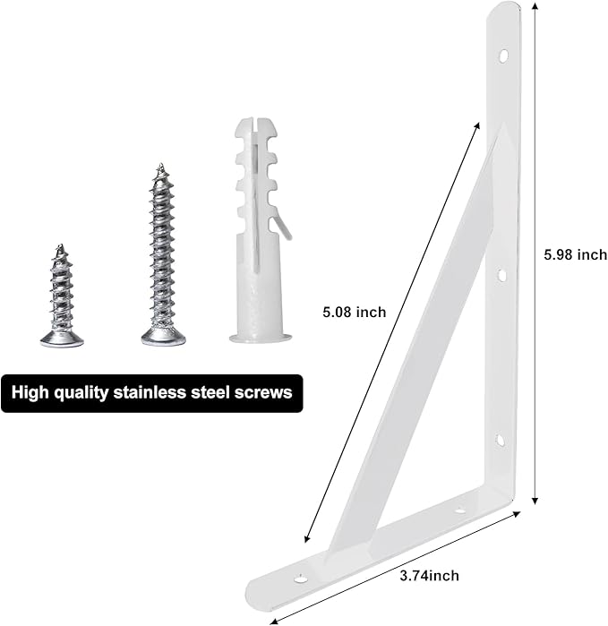Shelf Brackets 6 Inches, 5 8 10 12 16 20 Inch Heavy Duty Shelf Brackets, Small Wall Mount Brackets for Decoration, Storage 6 Pairs