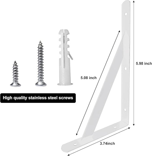 Heavy Duty Shelf Brackets Wall Mount Steel Bracket Wall Brackets for Shelves (White, 6 x 4 Inch-1 Pair)